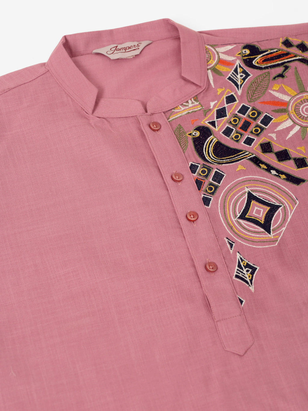 Jompers Men's Cotton Embroidered Kurta - Magenta | Grocsy