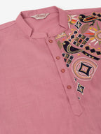 Jompers Men's Cotton Embroidered Kurta - Magenta | Grocsy