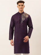 Jompers Men's Cotton Embroidered Kurta - Purple | Grocsy