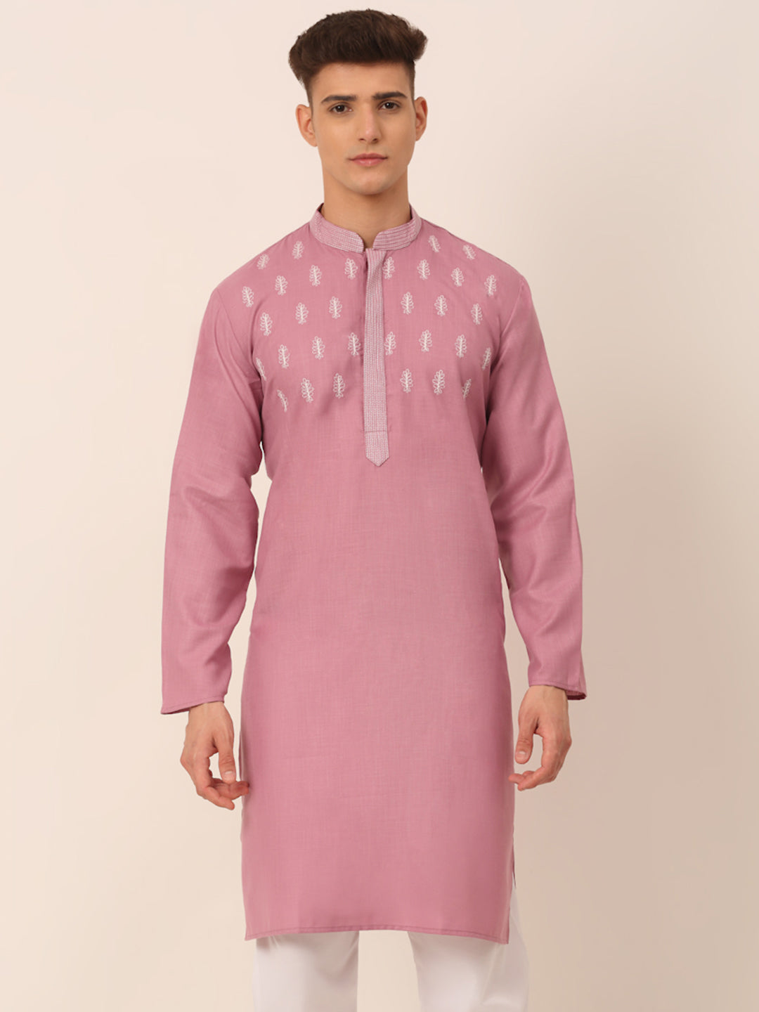 Jompers Men's Magenta Pink Embroidered Kurta | Grocsy
