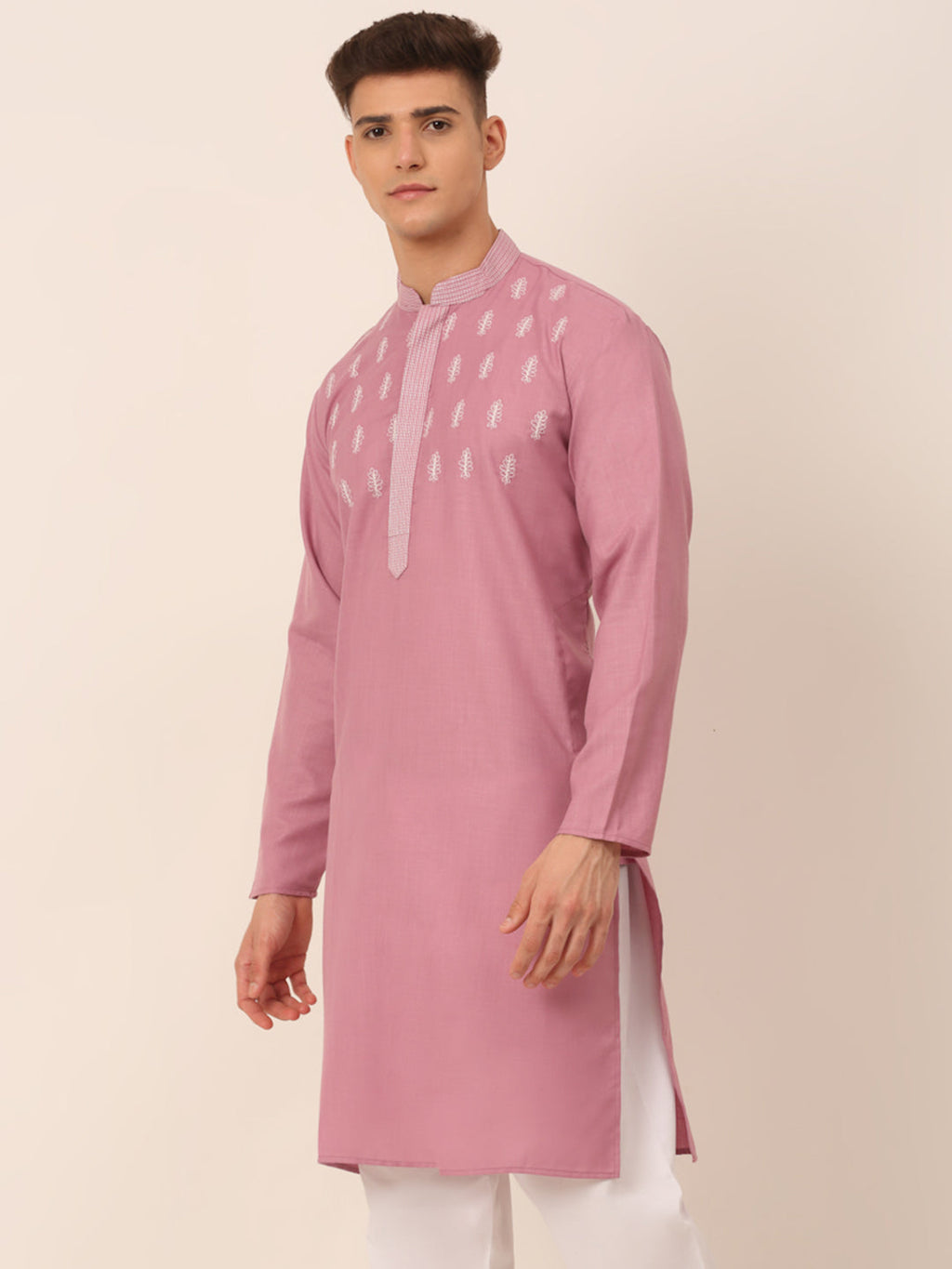 Jompers Men's Magenta Pink Embroidered Kurta | Grocsy