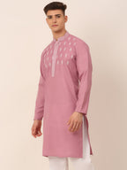 Jompers Men's Magenta Pink Embroidered Kurta | Grocsy