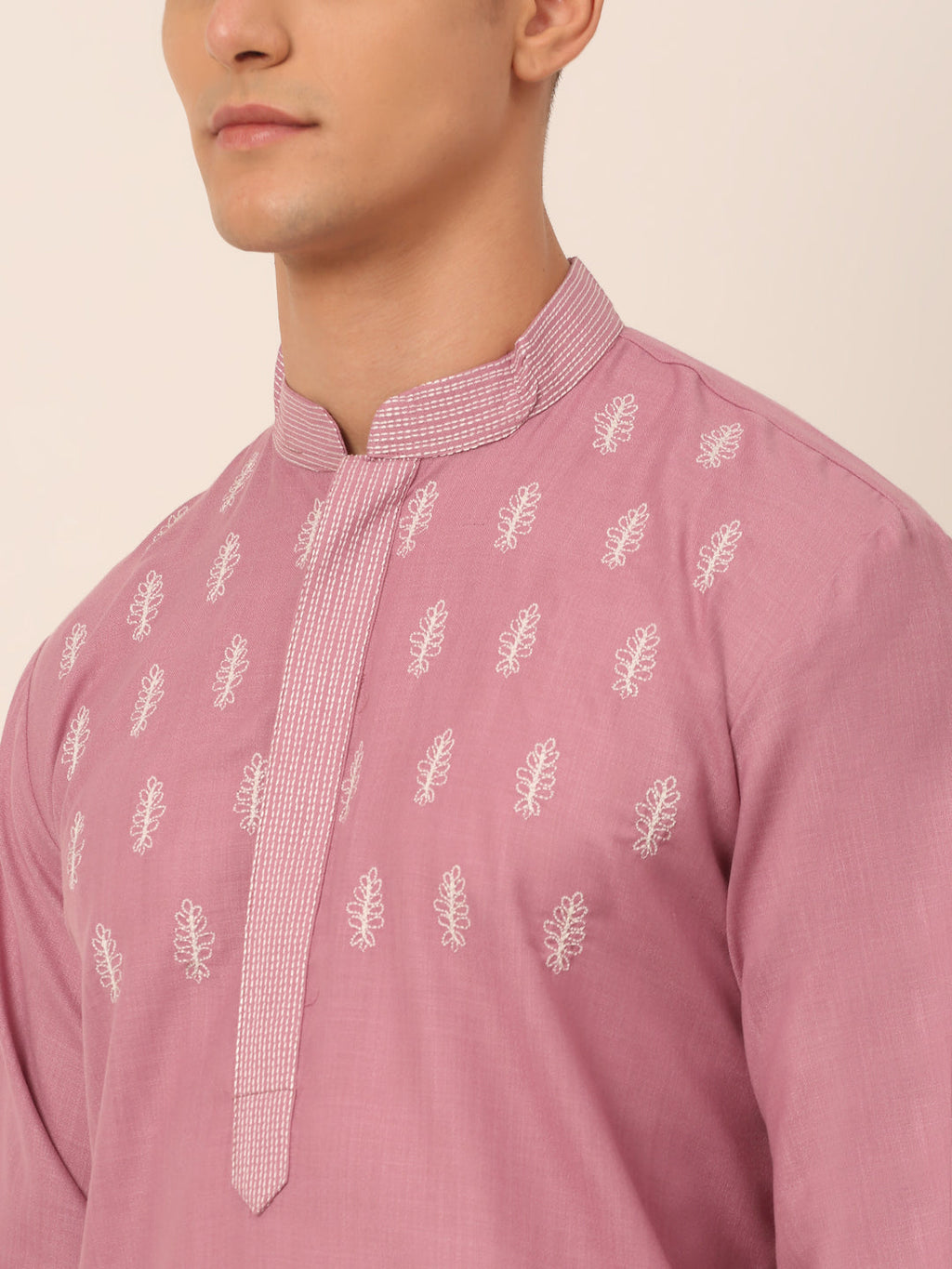 Jompers Men's Magenta Pink Embroidered Kurta | Grocsy