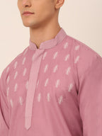 Jompers Men's Magenta Pink Embroidered Kurta | Grocsy