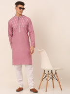 Jompers Men's Magenta Pink Embroidered Kurta | Grocsy