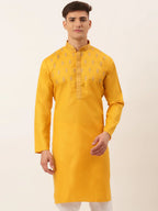 Jompers Men's Cotton Embroidered Kurta - Mustard | Grocsy