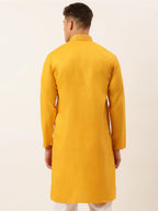 Jompers Men's Cotton Embroidered Kurta - Mustard | Grocsy