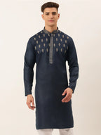 Jompers Men's Cotton Embroidered Kurta - Navy Blue | Grocsy
