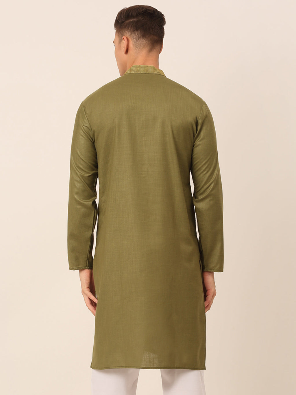 Jompers Men's Olive Green Embroidered Kurta | Grocsy
