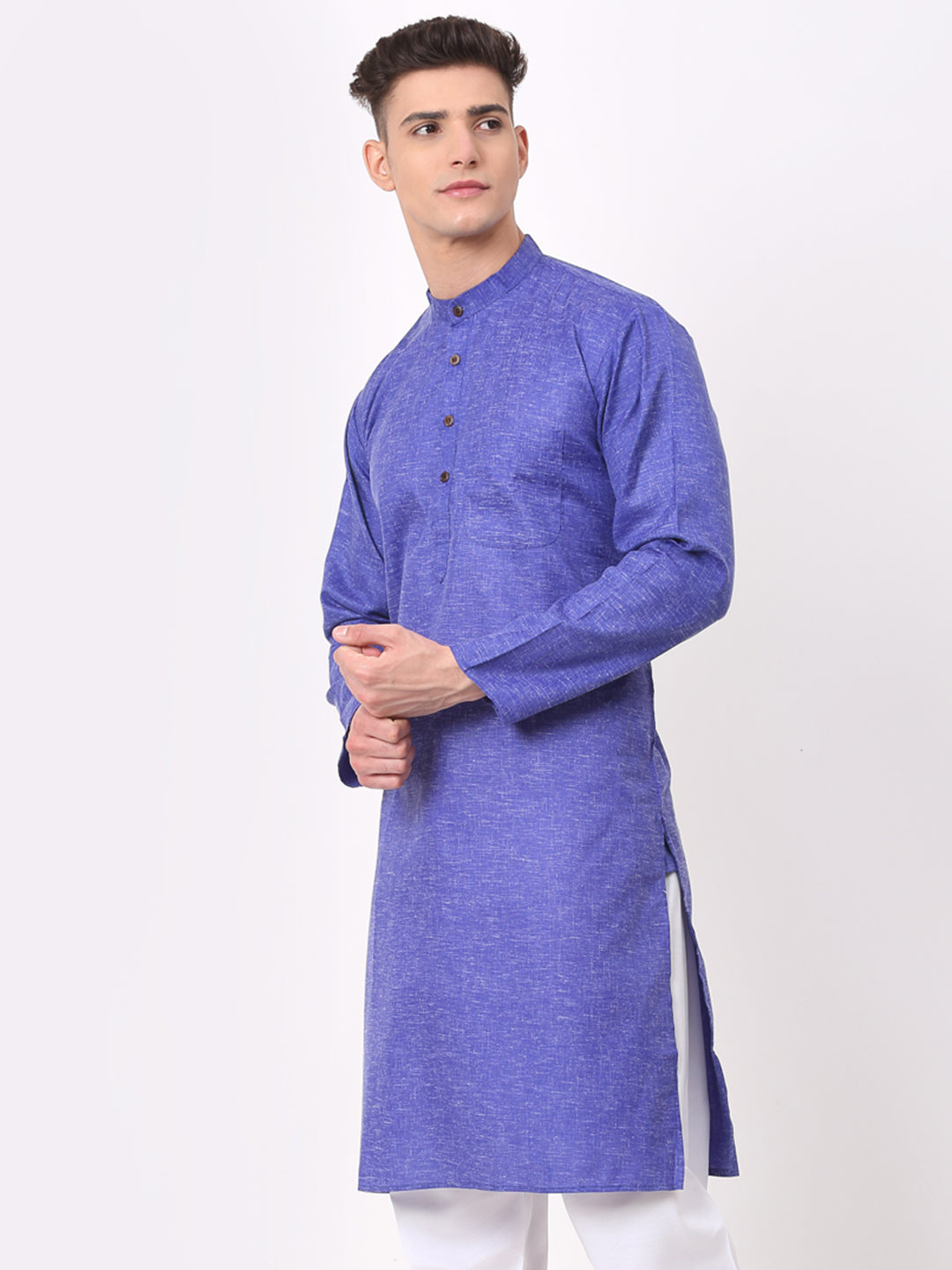 Jompers Men's Cotton Solid Kurta - Blue | Grocsy