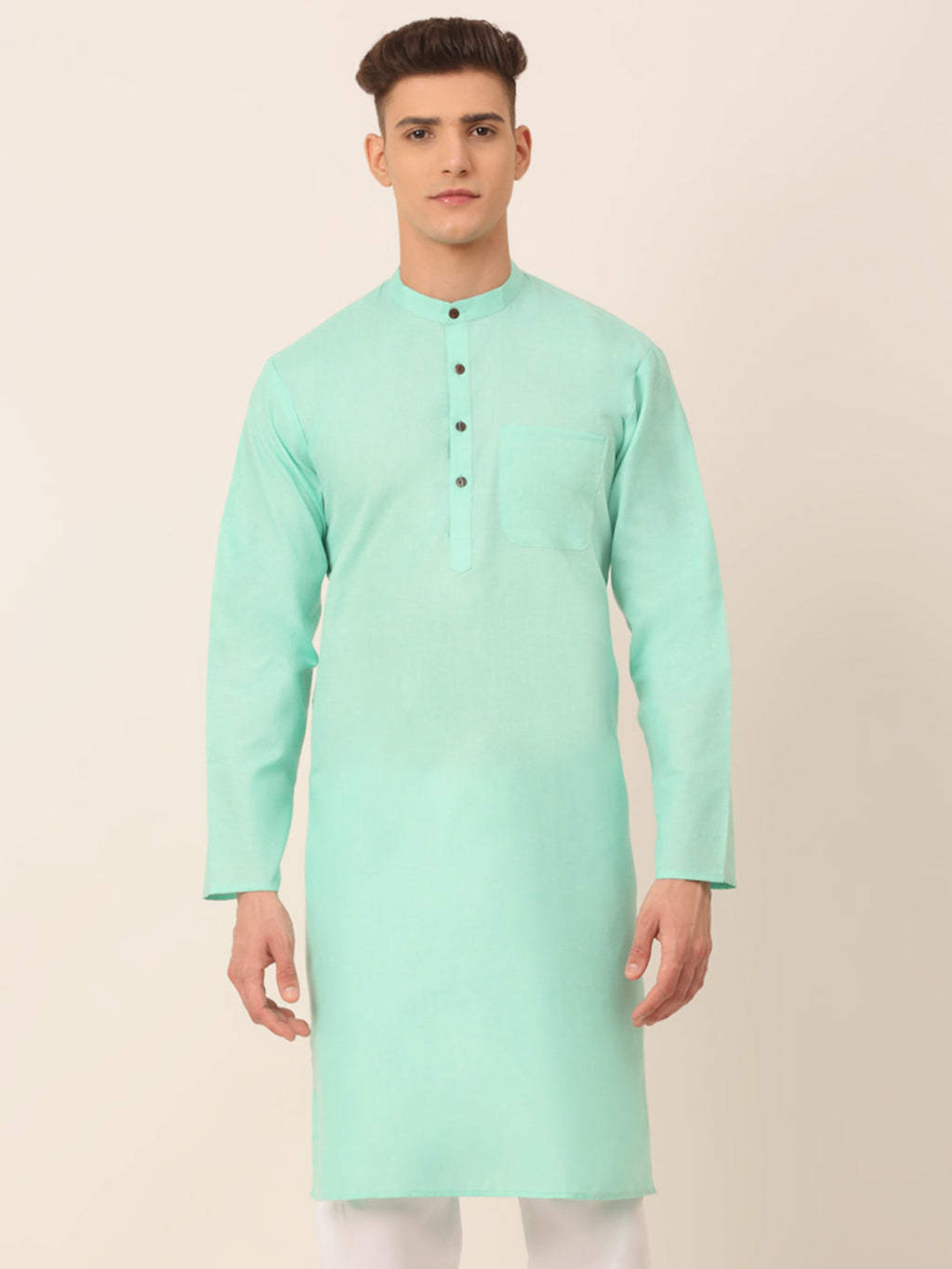 Jompers Men's Cotton Solid Kurta - Green | Grocsy