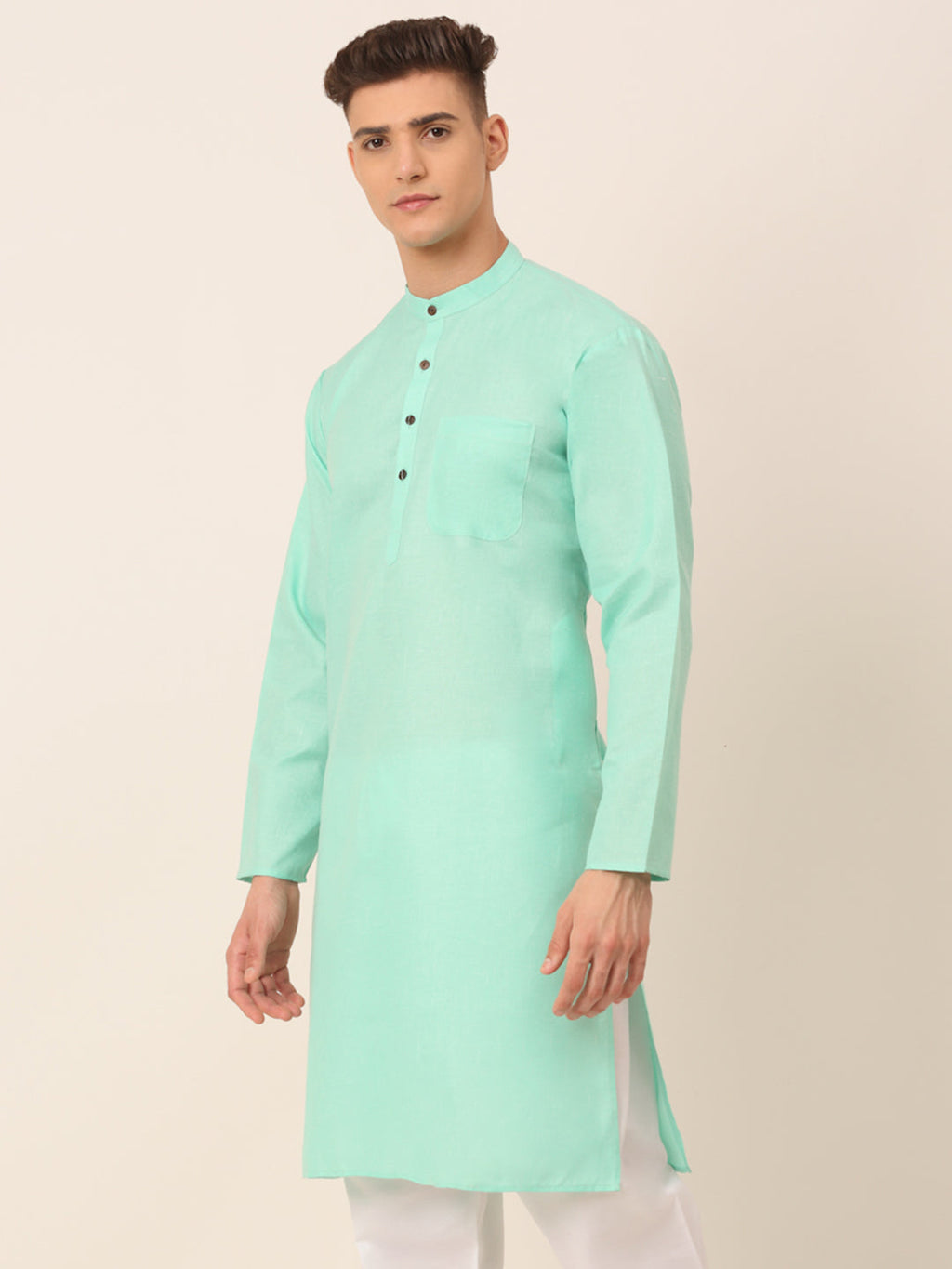 Jompers Men's Cotton Solid Kurta - Green | Grocsy