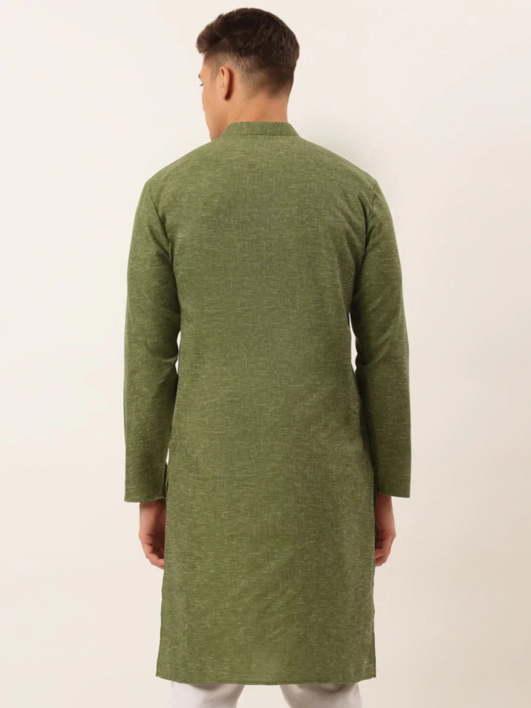 Jompers Men's Cotton Solid Kurta - Olive | Grocsy