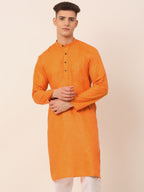 Jompers Men's Cotton Solid Kurta - Orange | Grocsy