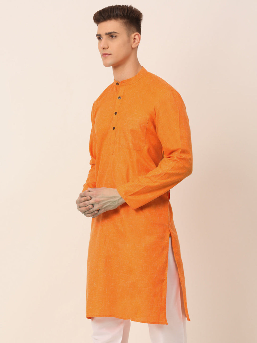 Jompers Men's Cotton Solid Kurta - Orange | Grocsy