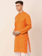 Jompers Men's Cotton Solid Kurta - Orange | Grocsy