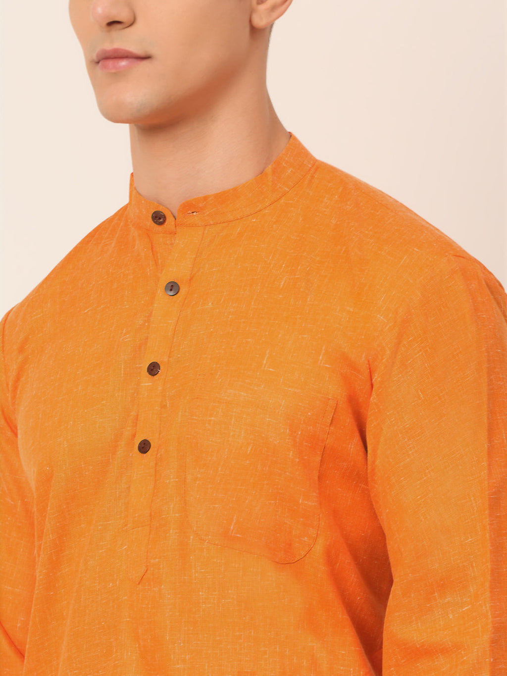 Jompers Men's Cotton Solid Kurta - Orange | Grocsy