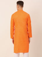 Jompers Men's Cotton Solid Kurta - Orange | Grocsy
