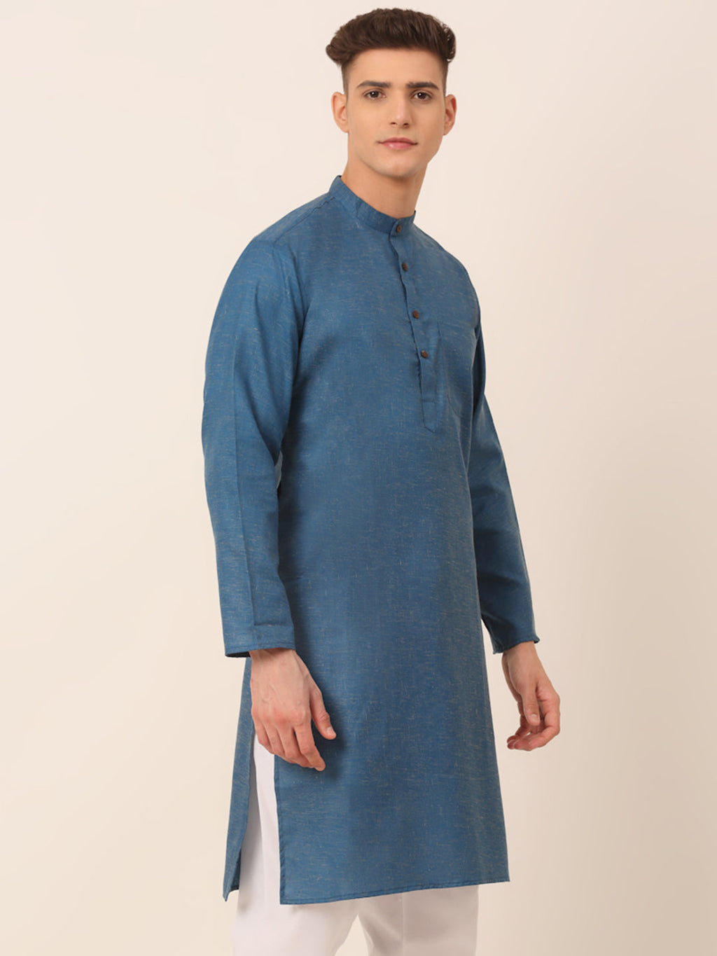 Jompers Men's Cotton Solid Kurta - Peacock | Grocsy