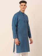 Jompers Men's Cotton Solid Kurta - Peacock | Grocsy