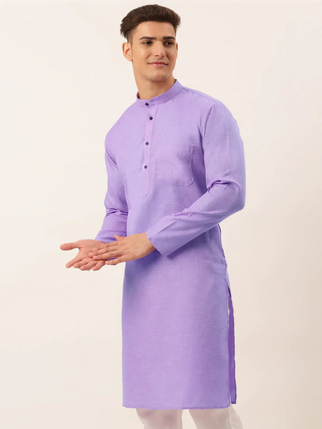 Jompers Men's Cotton Solid Kurta - Purple | Grocsy