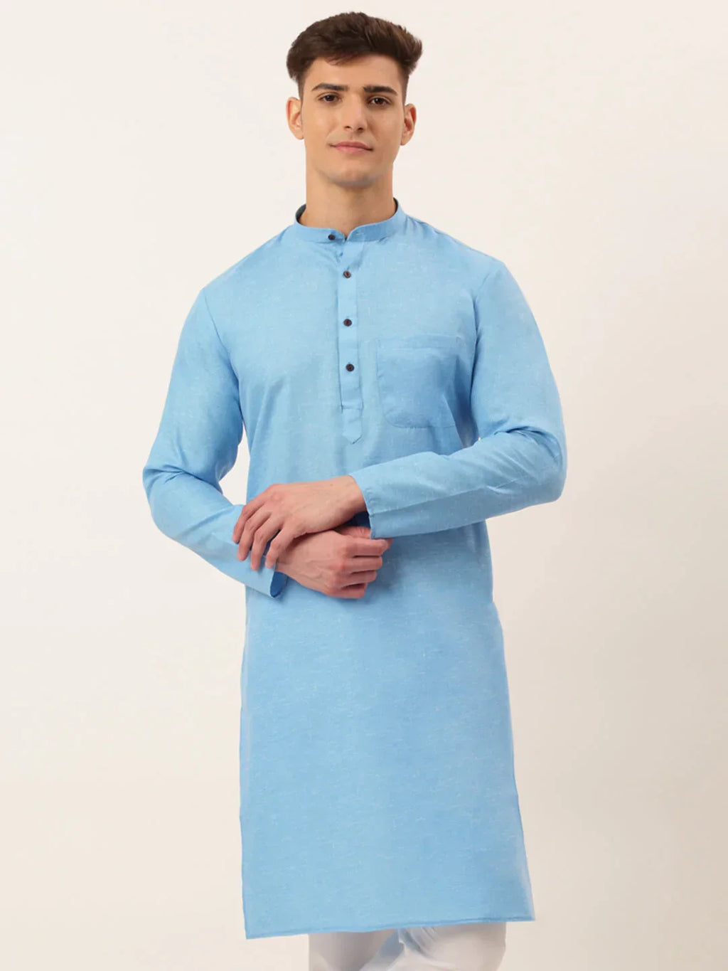 Jompers Men's Cotton Solid Kurta - Sky Blue | Grocsy