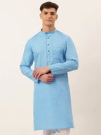 Jompers Men's Cotton Solid Kurta - Sky Blue | Grocsy