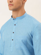Jompers Men's Cotton Solid Kurta - Sky Blue | Grocsy