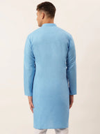 Jompers Men's Cotton Solid Kurta - Sky Blue | Grocsy