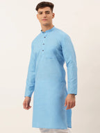 Jompers Men's Cotton Solid Kurta - Sky Blue | Grocsy