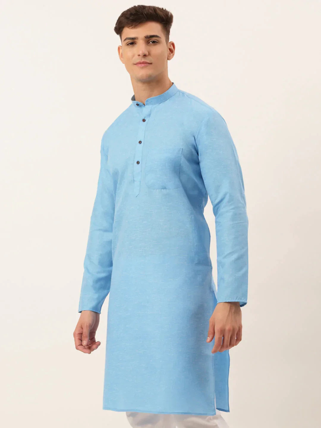 Jompers Men's Cotton Solid Kurta - Sky Blue | Grocsy