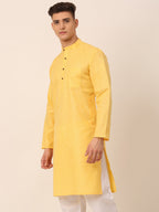Jompers Men's Cotton Solid Kurta - Yellow | Grocsy