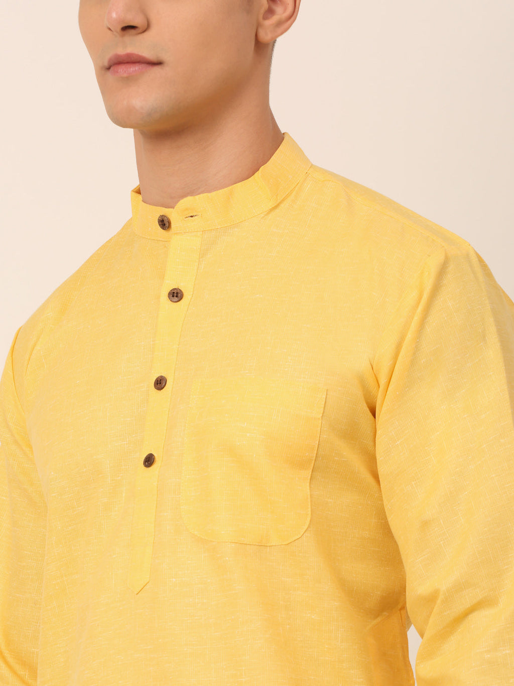 Jompers Men's Cotton Solid Kurta - Yellow | Grocsy