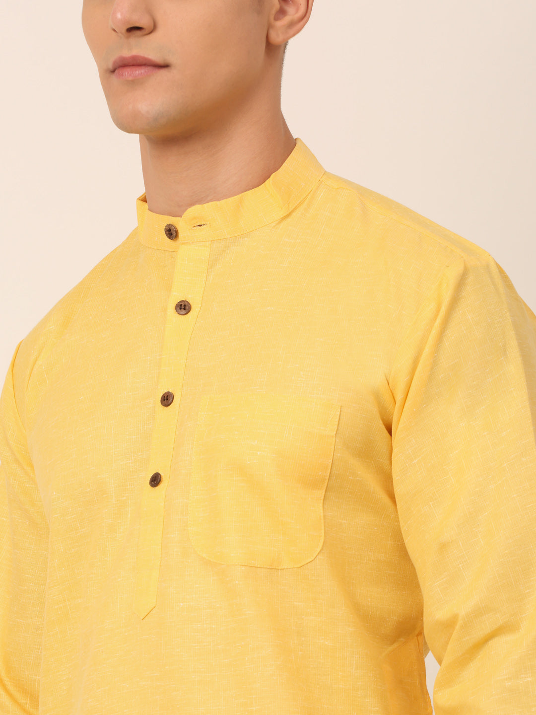 Jompers Men's Cotton Solid Kurta - Yellow | Grocsy