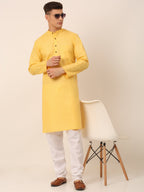 Jompers Men's Cotton Solid Kurta - Yellow | Grocsy