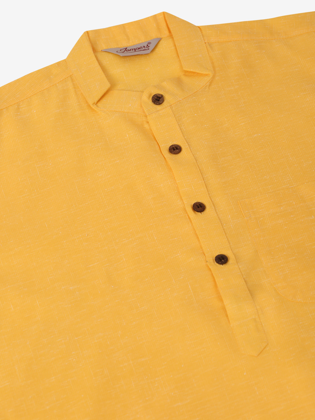 Jompers Men's Cotton Solid Kurta - Yellow | Grocsy