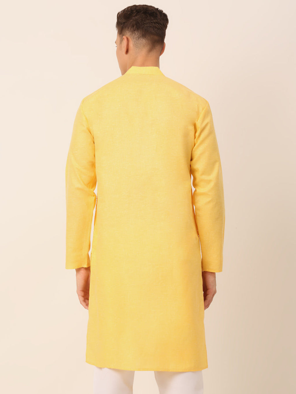 Jompers Men's Cotton Solid Kurta - Yellow | Grocsy