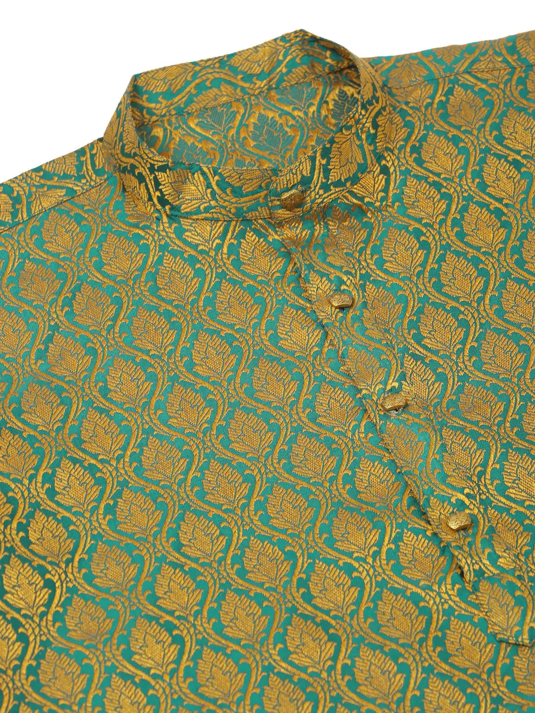 Jompers Men's Woven Design Jacquard Kurta - Green | Grocsy