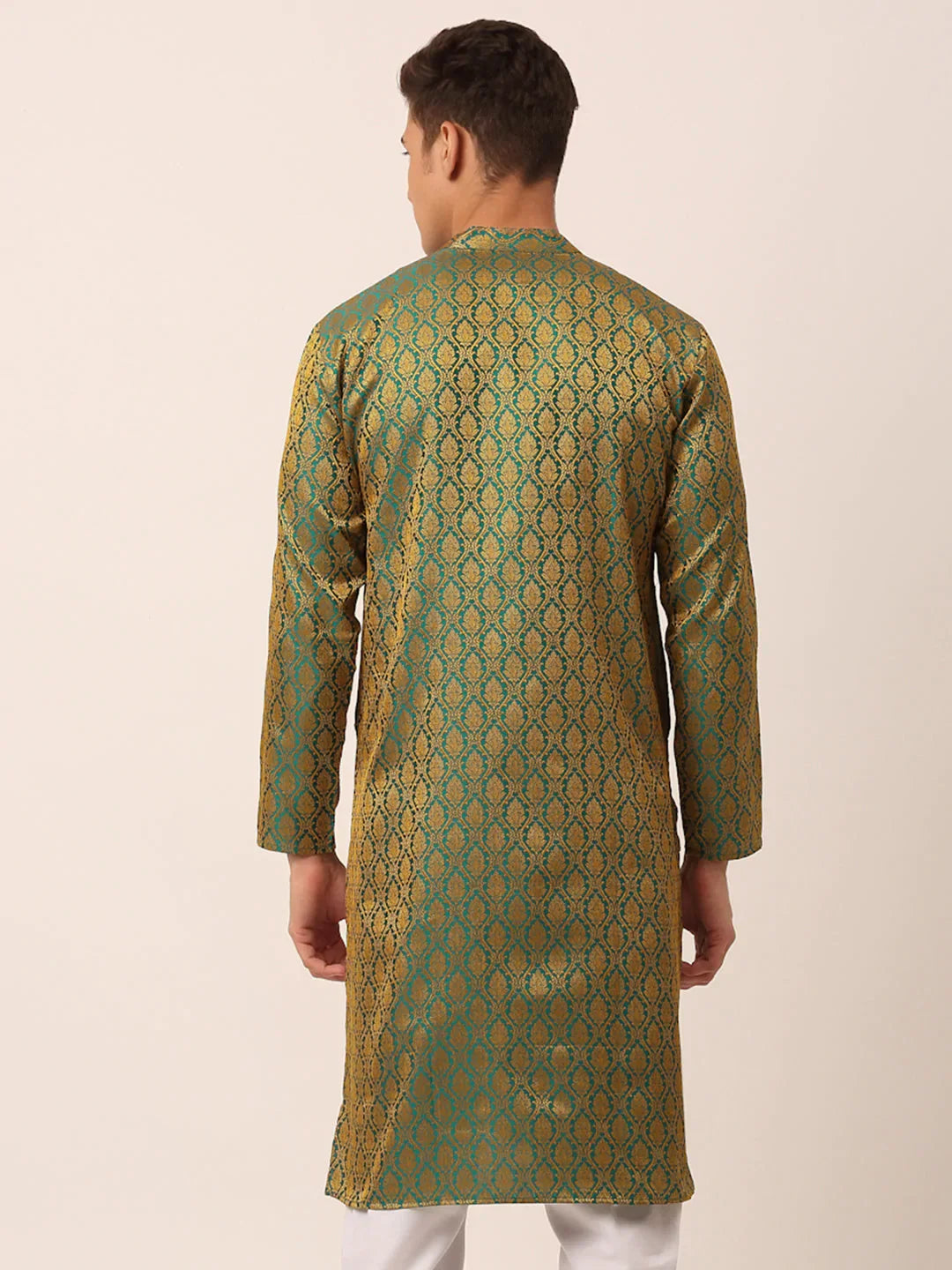 Jompers Men's Woven Design Jacquard Kurta - Green | Grocsy