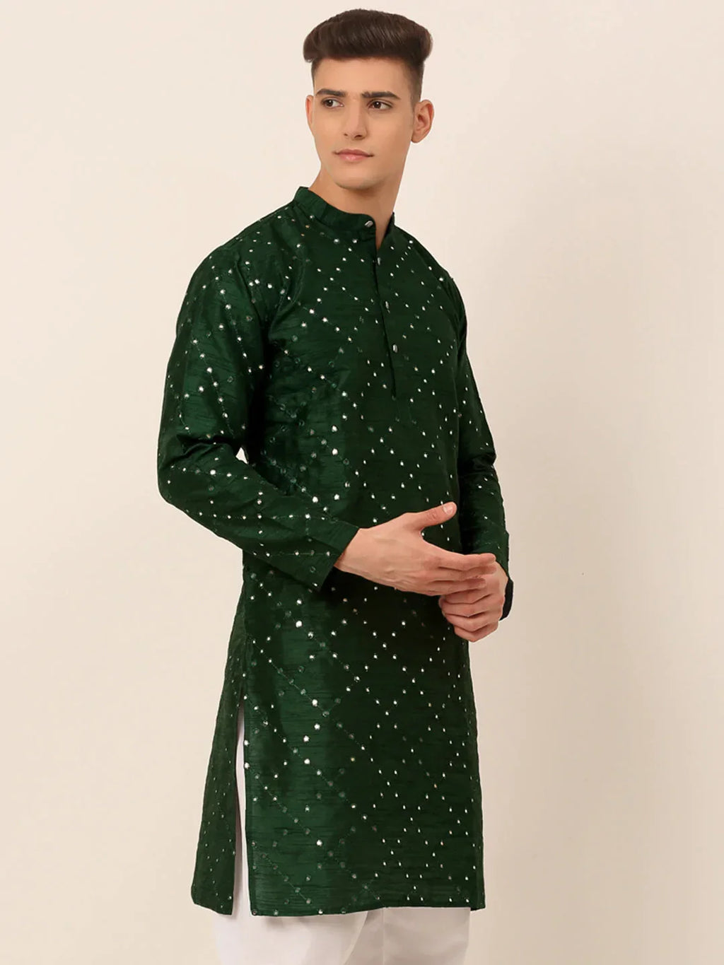 Jompers Men's Green Mirror Work Kurta Only | Grocsy