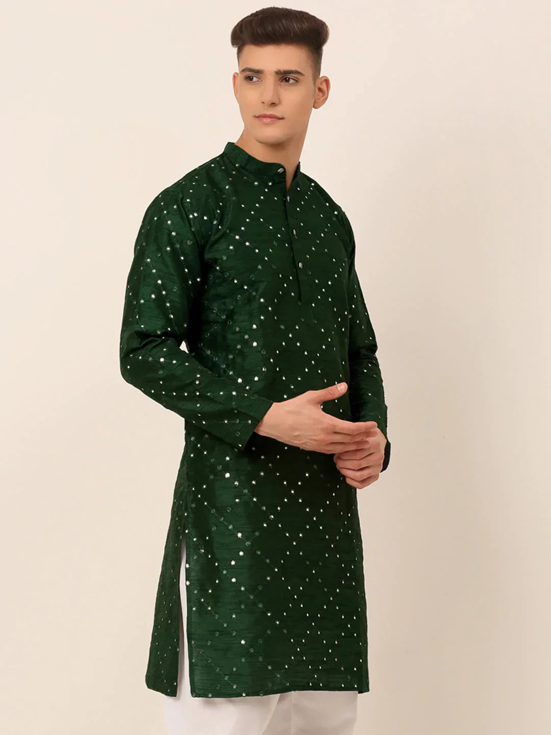 Jompers Men's Green Mirror Work Kurta Only | Grocsy