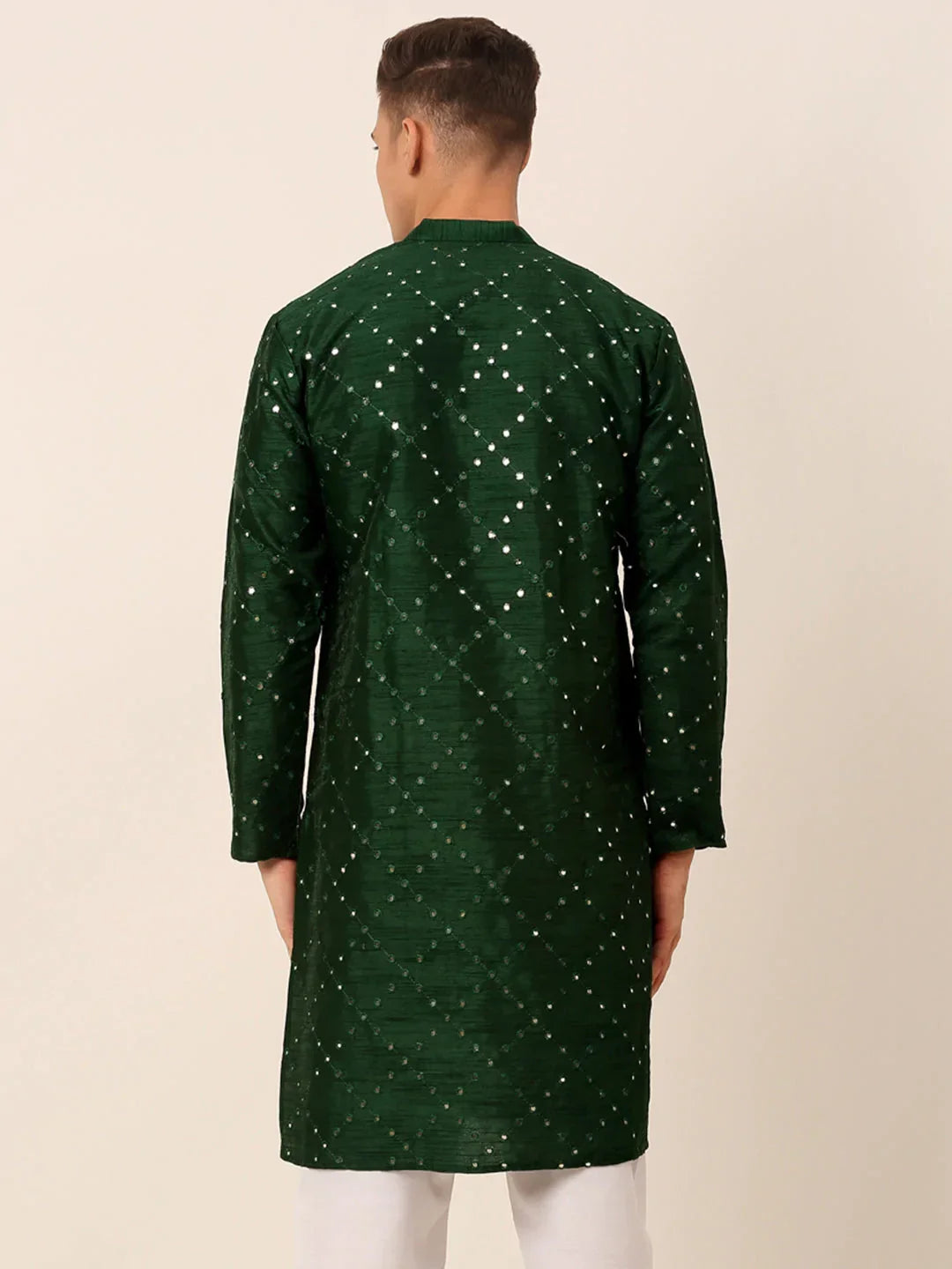 Jompers Men's Green Mirror Work Kurta Only | Grocsy