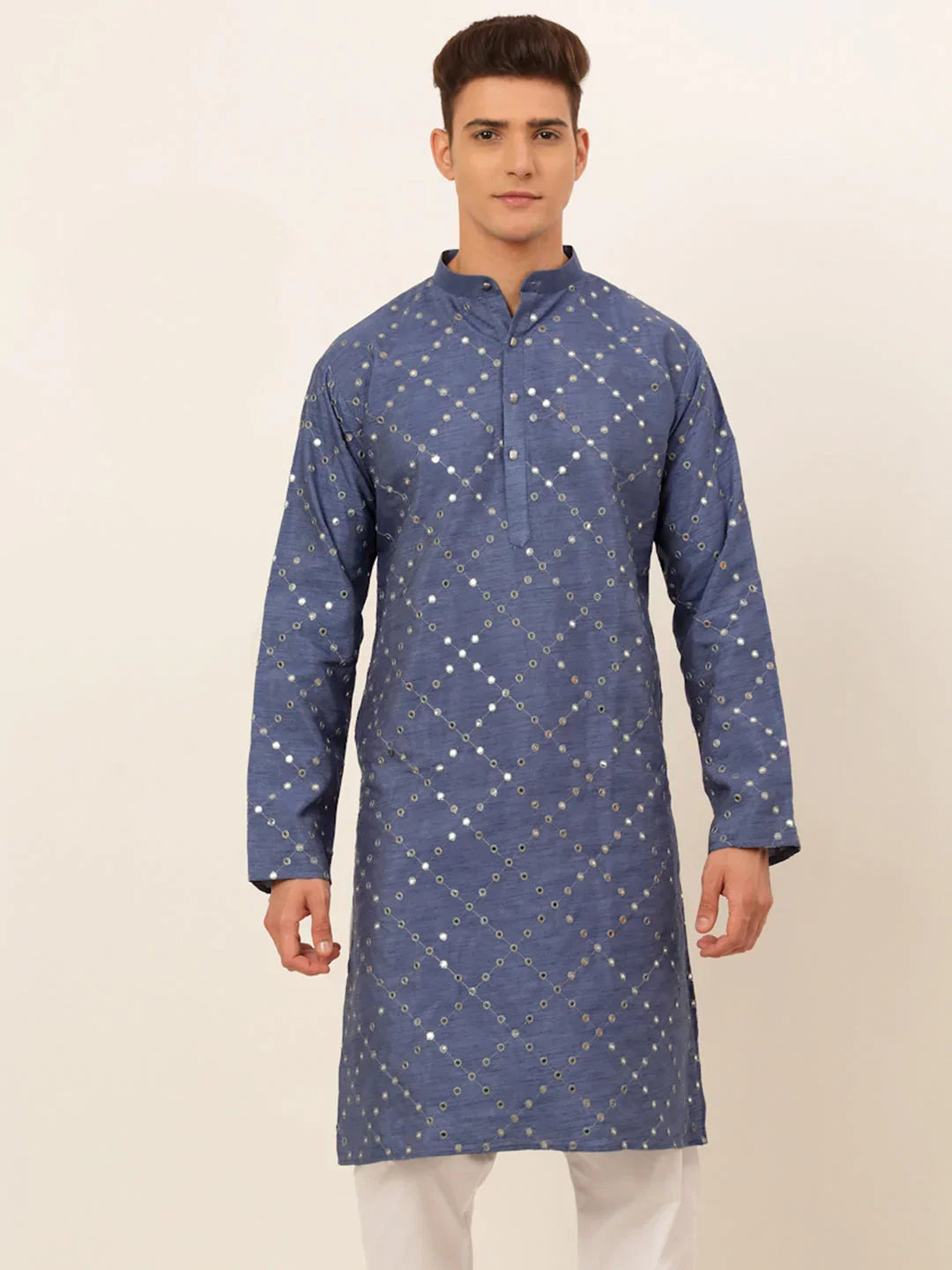 Jompers Men's Grey Mirror Work Kurta Only | Grocsy