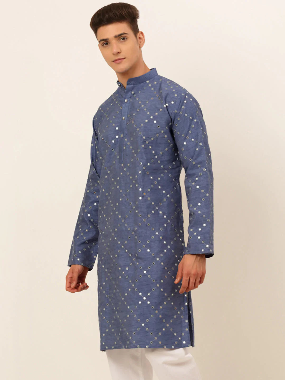 Jompers Men's Grey Mirror Work Kurta Only | Grocsy