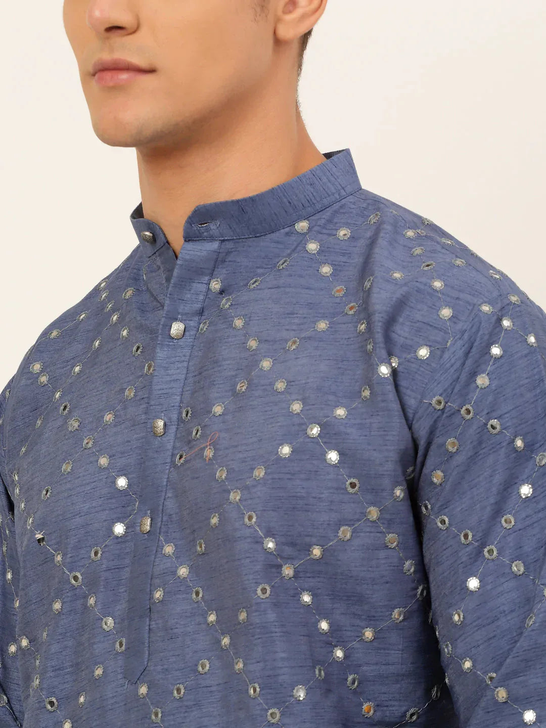 Jompers Men's Grey Mirror Work Kurta Only | Grocsy