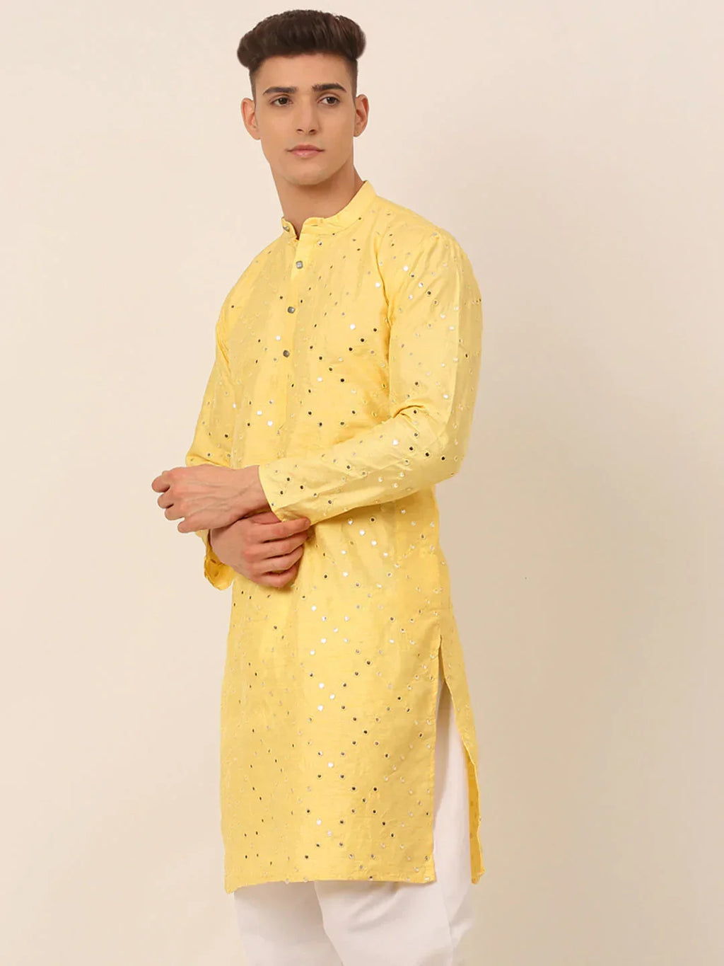 Jompers Men's Lemon Mirror Work Kurta Only | Grocsy