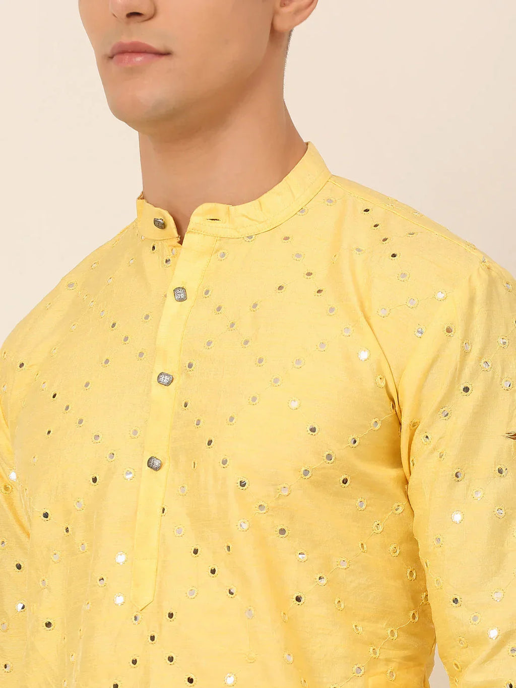 Jompers Men's Lemon Mirror Work Kurta Only | Grocsy