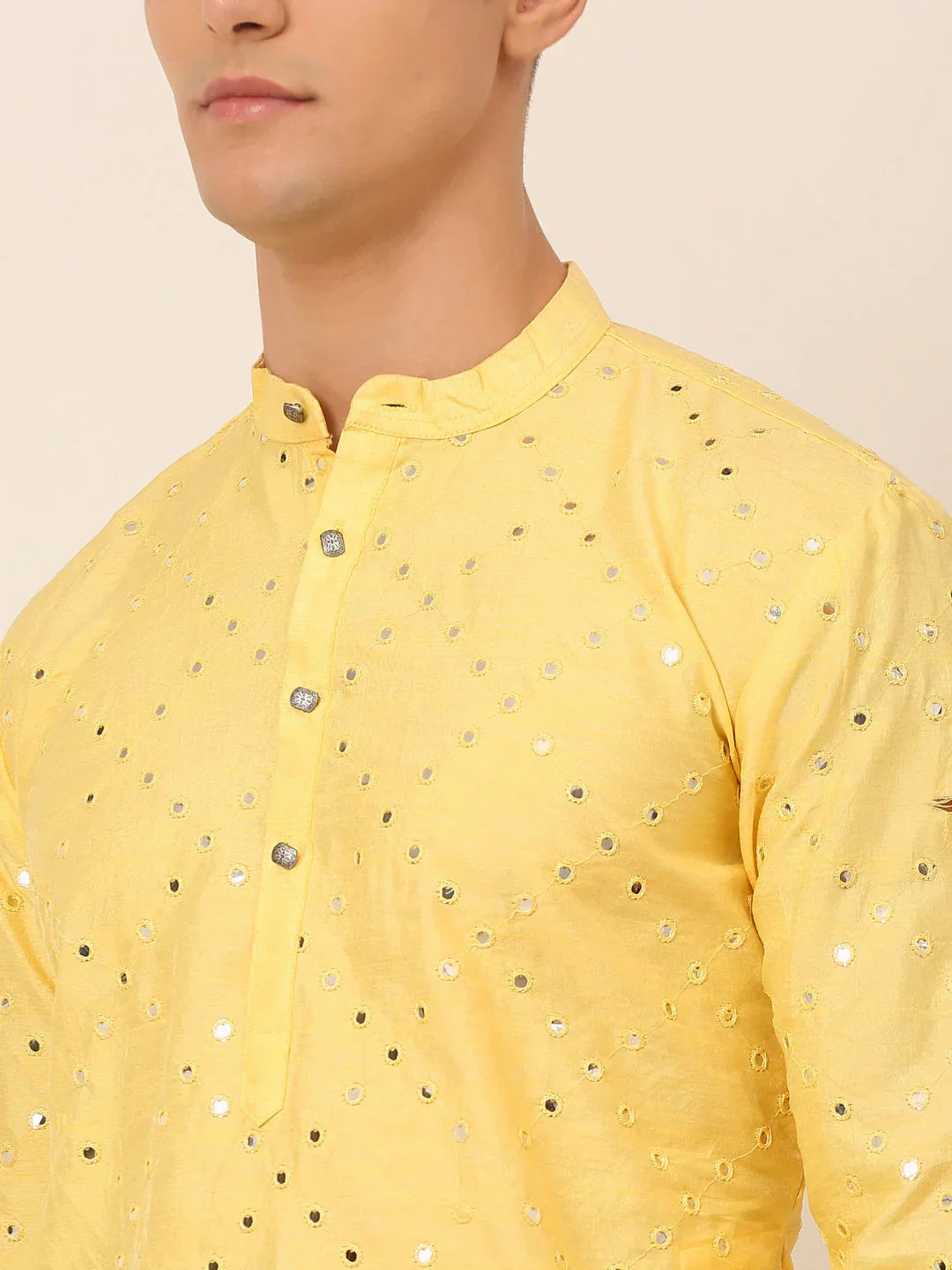 Jompers Men's Lemon Mirror Work Kurta Only | Grocsy