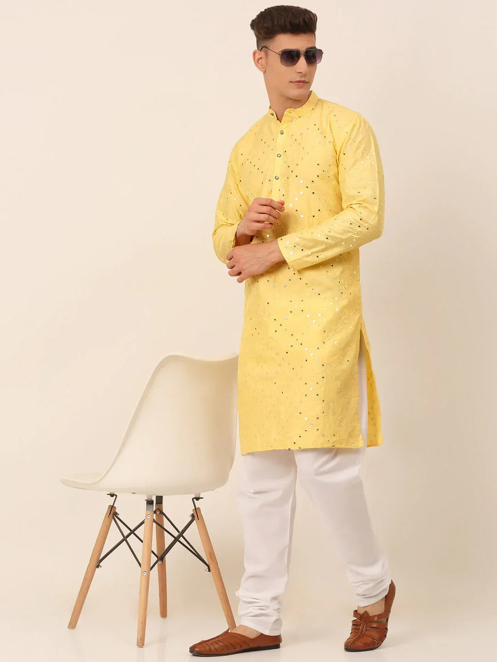 Jompers Men's Lemon Mirror Work Kurta Only | Grocsy