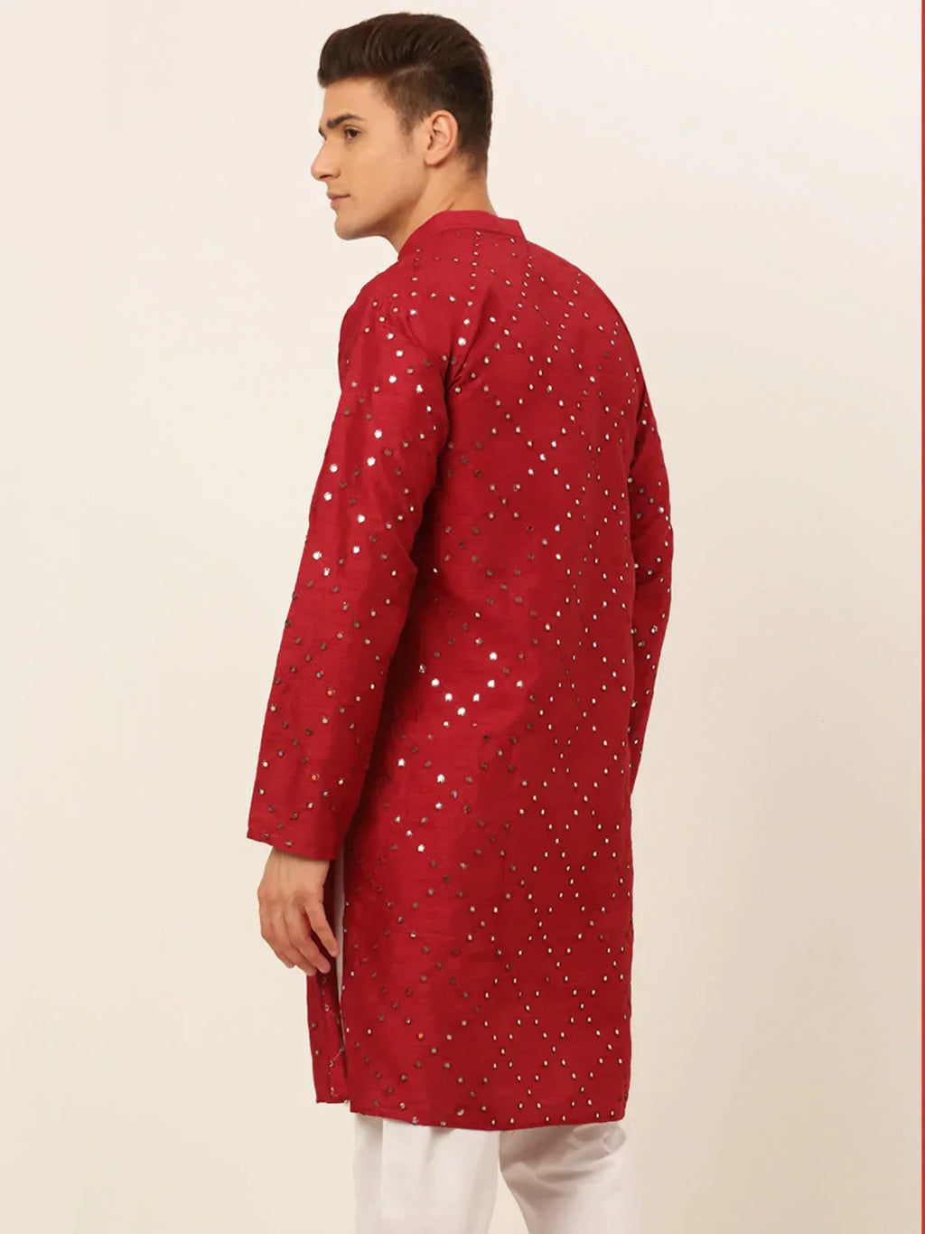 Jompers Men's Maroon Mirror Work Kurta Only | Grocsy